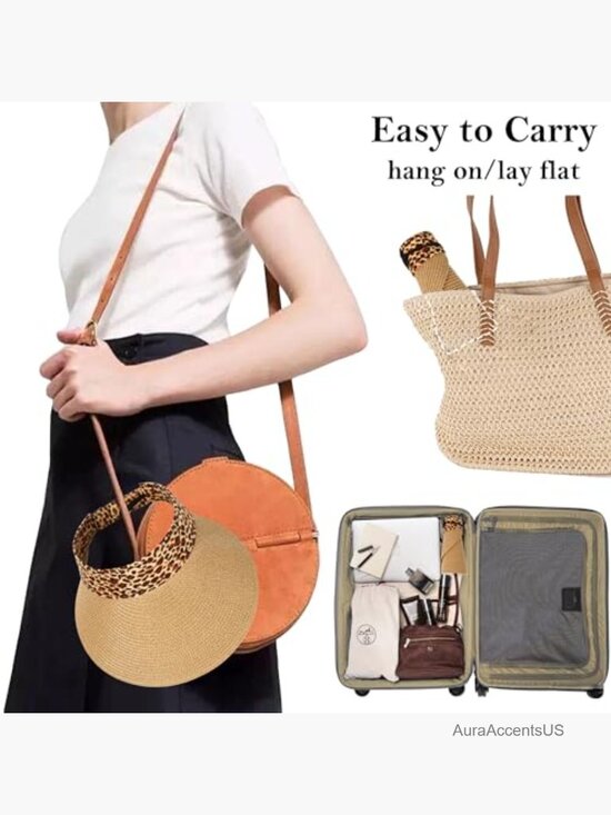 Wide Brim Straw Visor Sun Hat UPF 50+ Packable Beach Cap main image 4